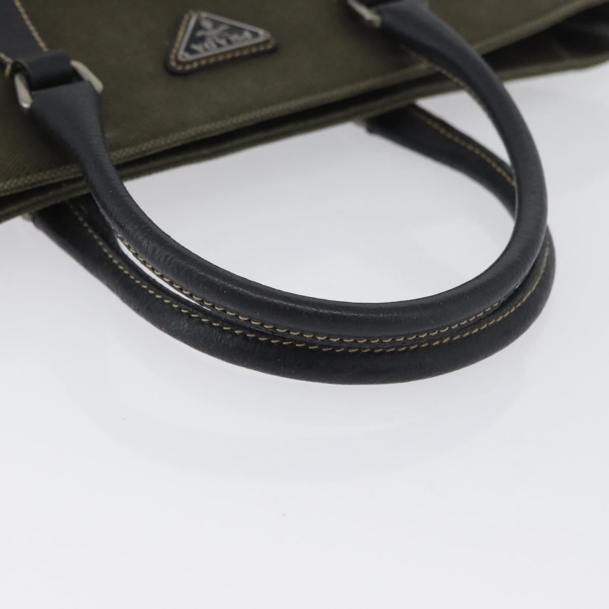 PRADA Hand Bag Canvas Leather Khaki Silver Auth 170921