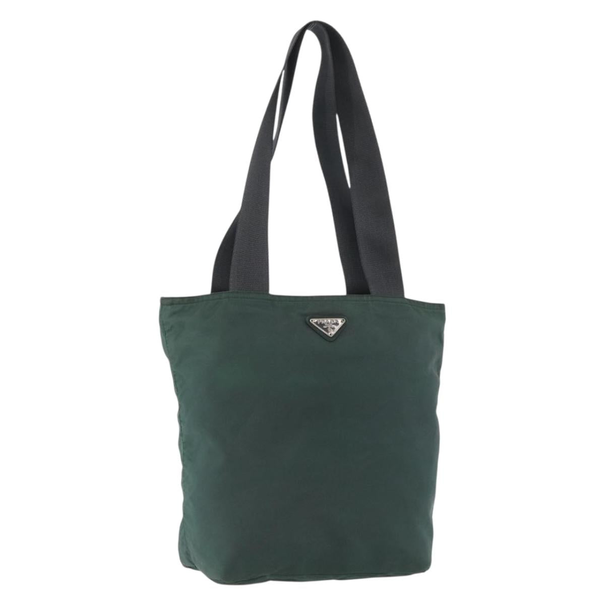 PRADA Tote Bag Nylon Green Silver Auth 170923A
