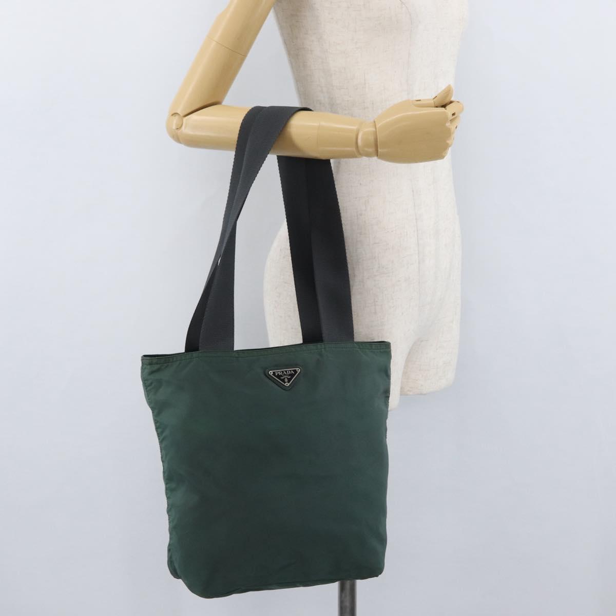 PRADA Tote Bag Nylon Green Silver Auth 170923A
