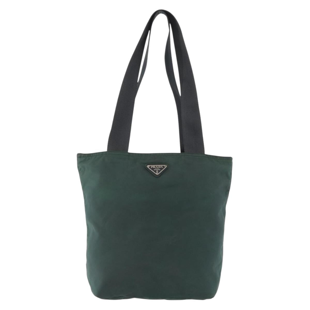 PRADA Tote Bag Nylon Green Silver Auth 170923A