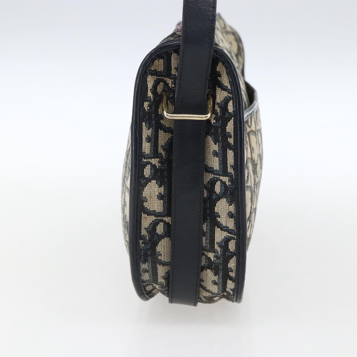 Christian Dior Trotter Canvas Shoulder Bag Navy Gold Auth 170926