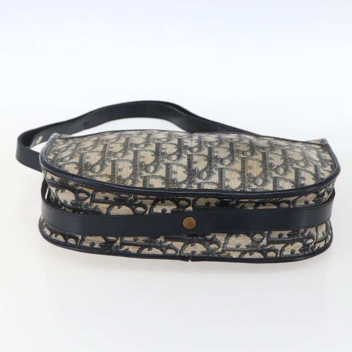 Christian Dior Trotter Canvas Shoulder Bag Navy Gold Auth 170926