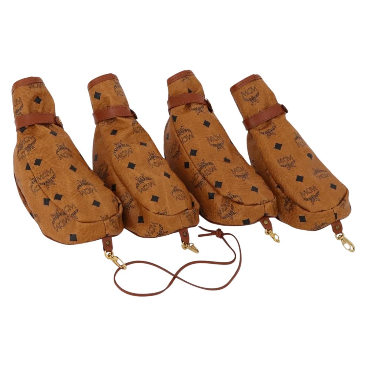 MCM Logogram Vicetos Golf Club Headcover PVC Leather Brown Gold Auth 170928