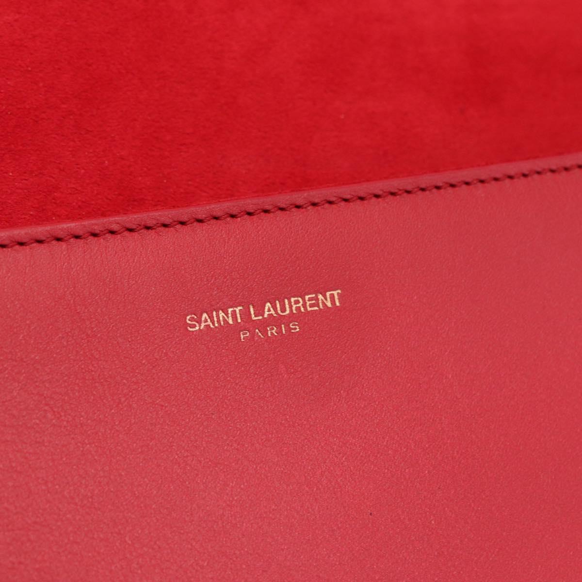SAINT LAURENT Y Line Clutch Bag Leather Red Gold 311213 Auth 170930