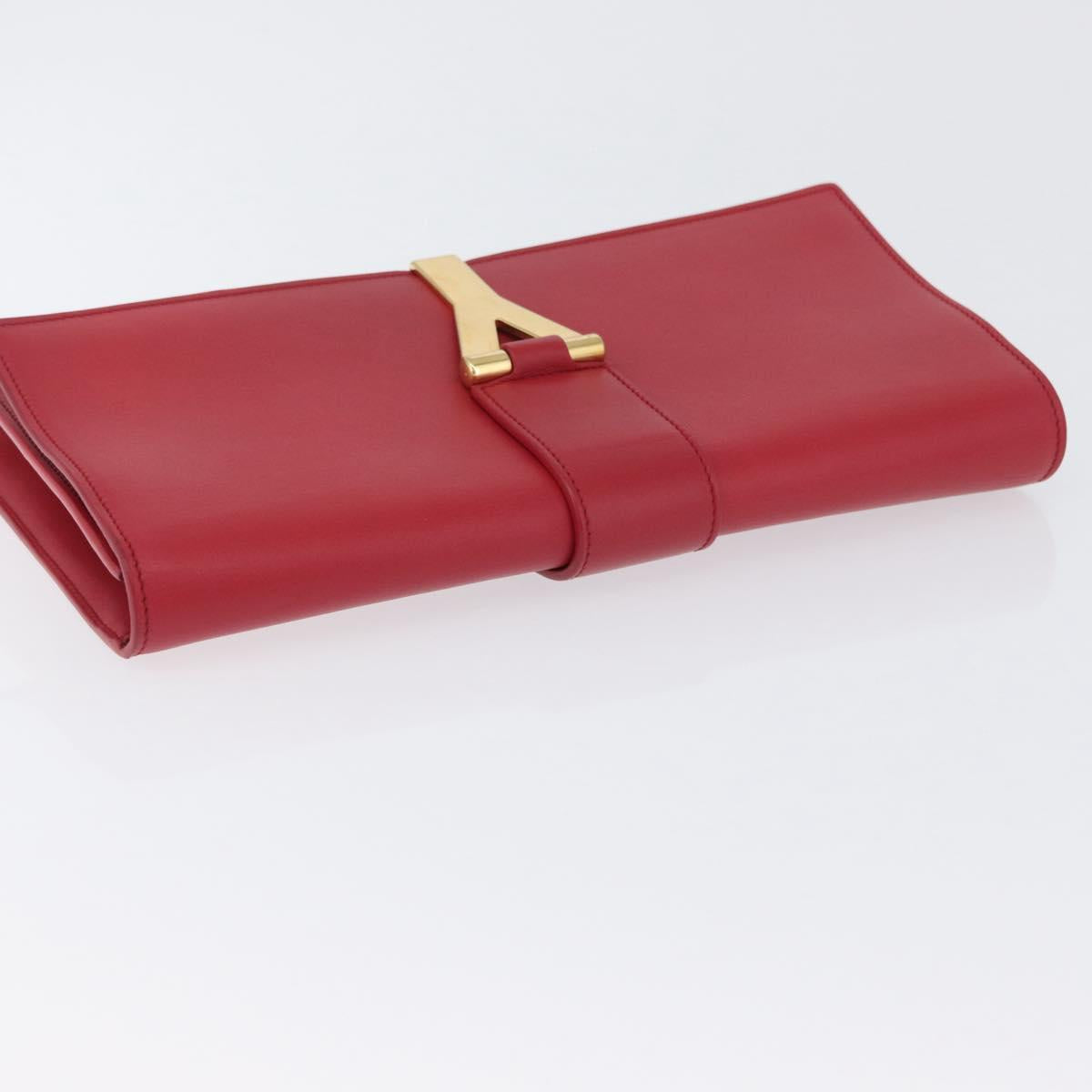 SAINT LAURENT Y Line Clutch Bag Leather Red Gold 311213 Auth 170930