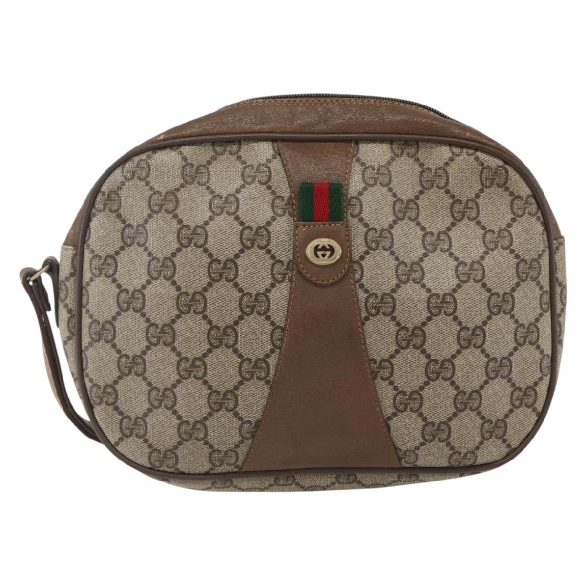 GUCCI GG Supreme Web Sherry Line Clutch Bag PVC Beige Gold 89 01 034 Auth 170931