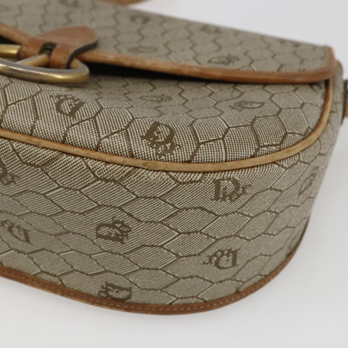 Christian Dior Honeycomb Canvas Shoulder Bag PVC Beige Gold Auth 170932