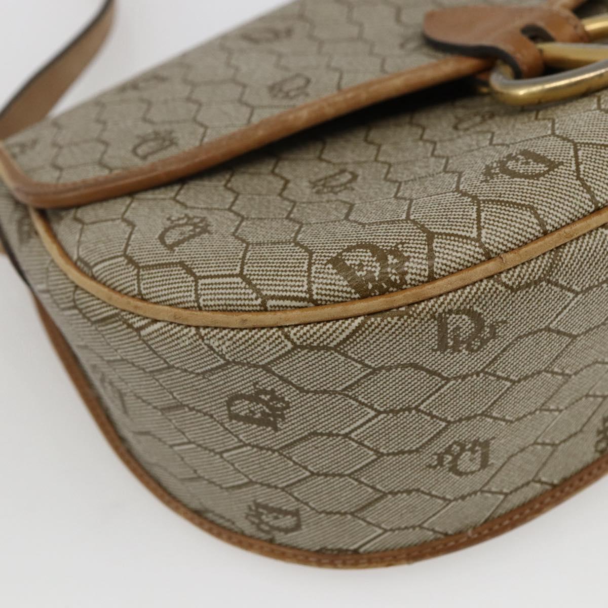 Christian Dior Honeycomb Canvas Shoulder Bag PVC Beige Gold Auth 170932