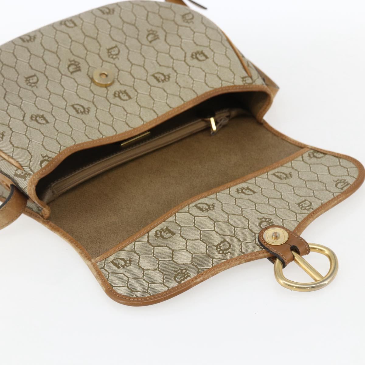 Christian Dior Honeycomb Canvas Shoulder Bag PVC Beige Gold Auth 170932