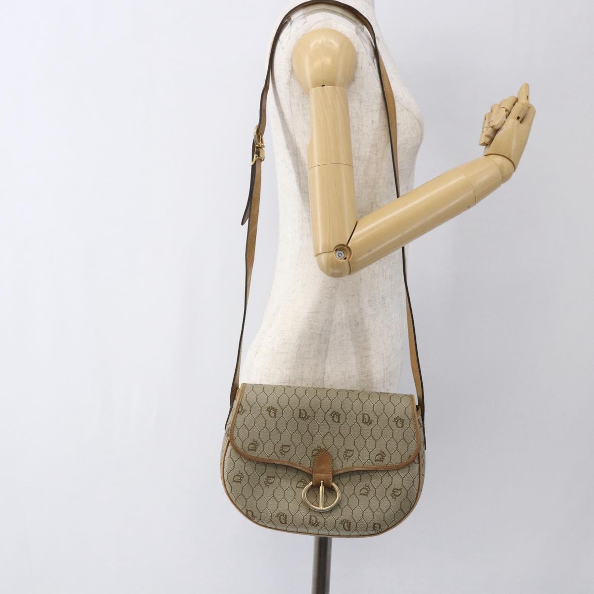 Christian Dior Honeycomb Canvas Shoulder Bag PVC Beige Gold Auth 170932