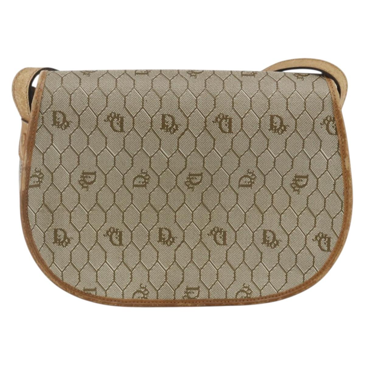 Christian Dior Honeycomb Canvas Shoulder Bag PVC Beige Gold Auth 170932