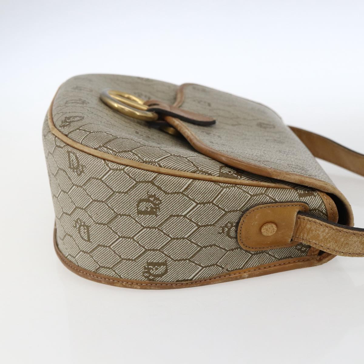Christian Dior Honeycomb Canvas Shoulder Bag PVC Beige Gold Auth 170932