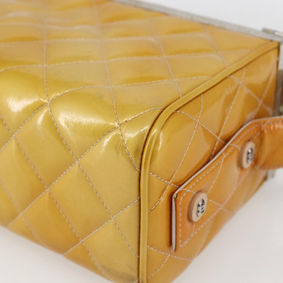 CHANEL Matelasse Vanity Box Patent leather Yellow Silver CC Auth 170933