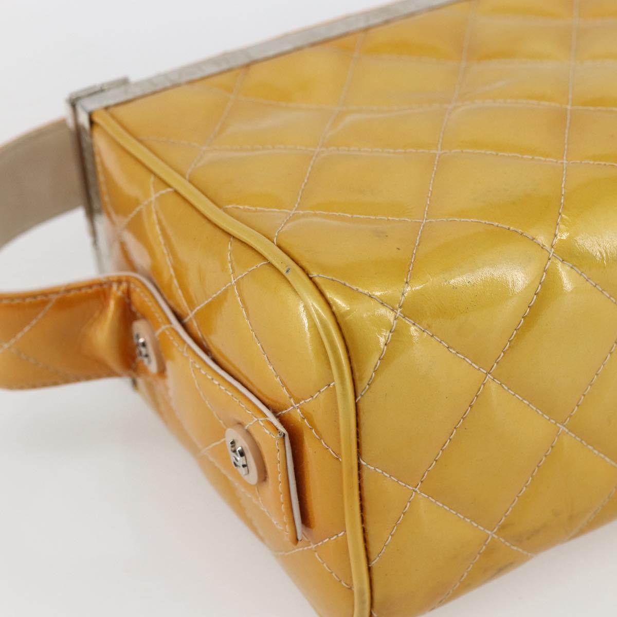 CHANEL Matelasse Vanity Box Patent leather Yellow Silver CC Auth 170933