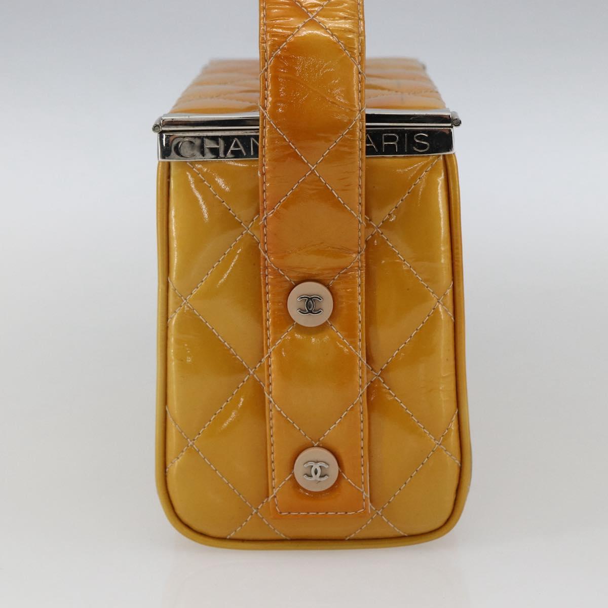 CHANEL Matelasse Vanity Box Patent leather Yellow Silver CC Auth 170933