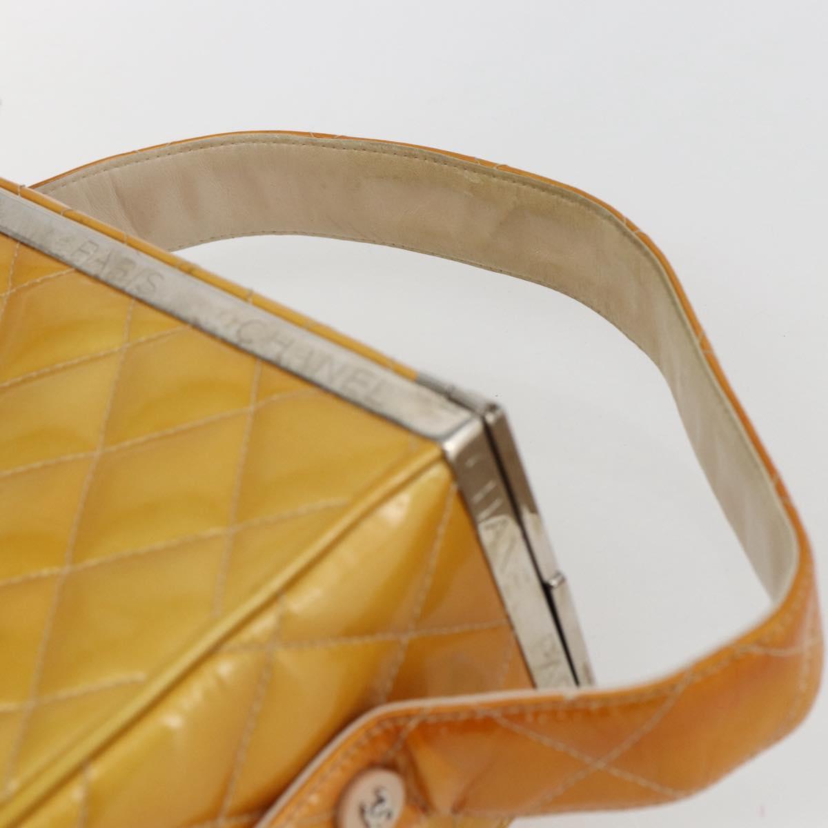 CHANEL Matelasse Vanity Box Patent leather Yellow Silver CC Auth 170933
