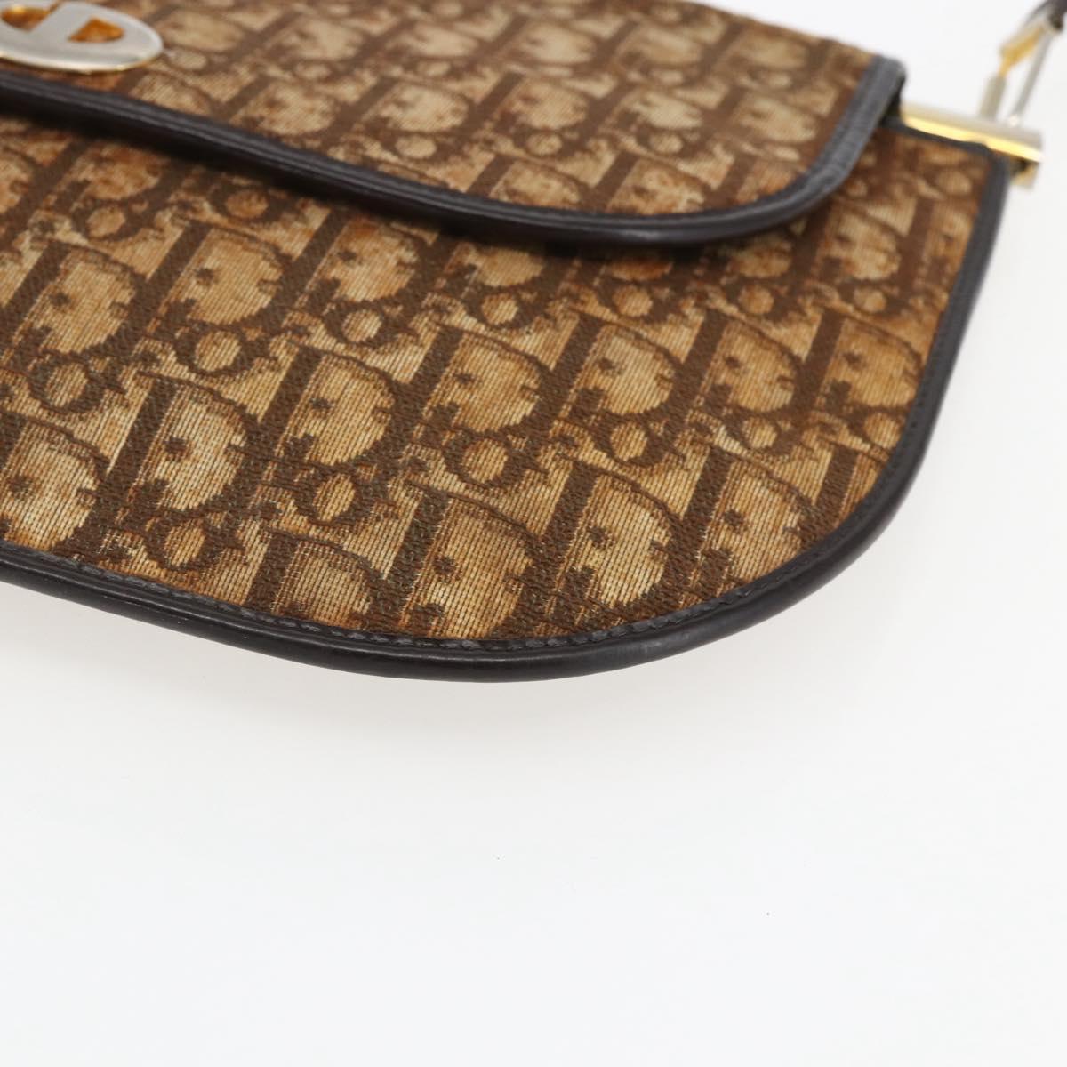 Christian Dior Trotter Canvas Shoulder Bag Beige Gold Auth 170939