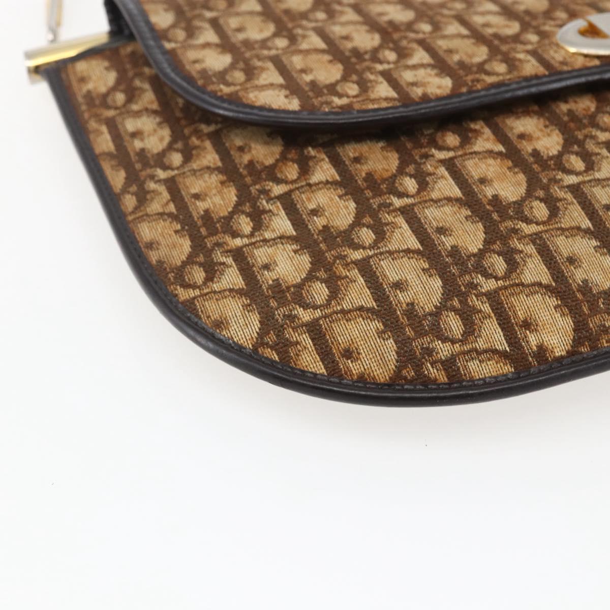 Christian Dior Trotter Canvas Shoulder Bag Beige Gold Auth 170939