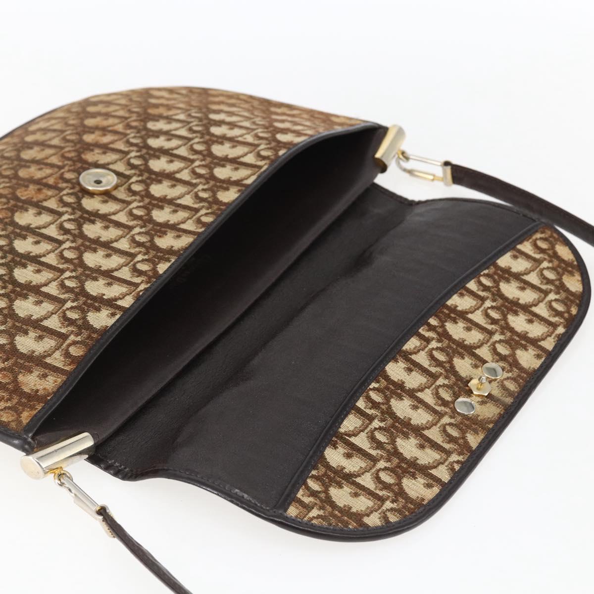 Christian Dior Trotter Canvas Shoulder Bag Beige Gold Auth 170939