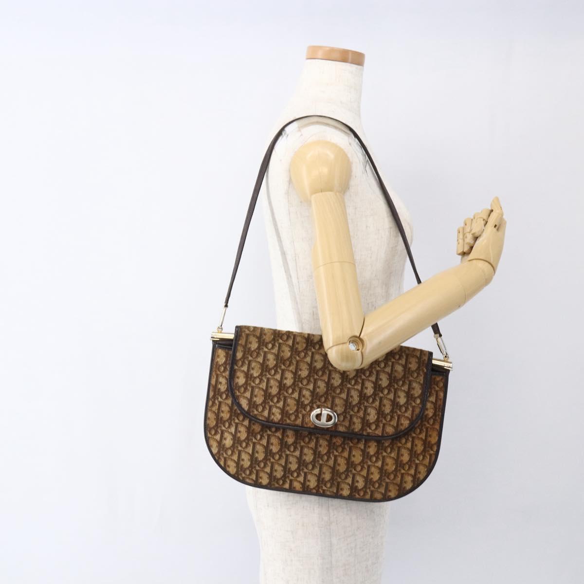 Christian Dior Trotter Canvas Shoulder Bag Beige Gold Auth 170939