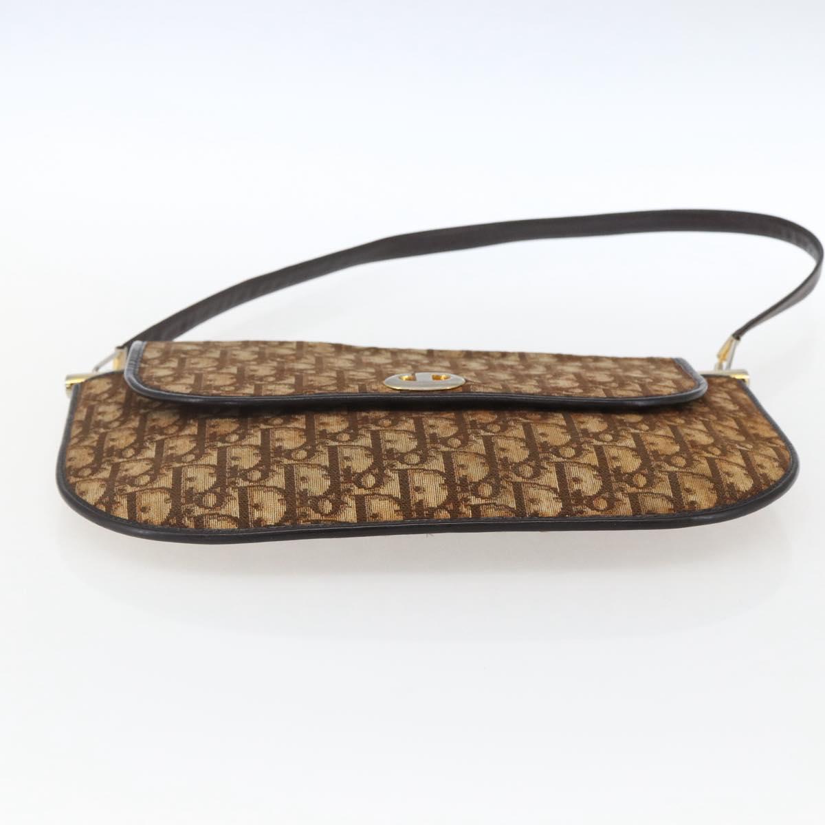 Christian Dior Trotter Canvas Shoulder Bag Beige Gold Auth 170939