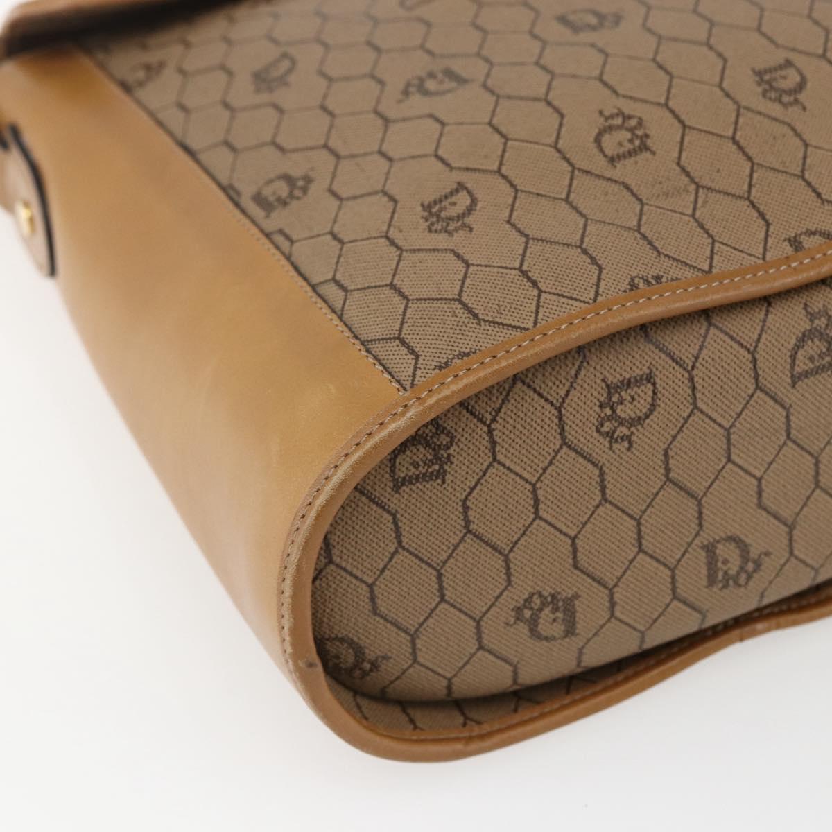 Christian Dior Honeycomb Canvas Shoulder Bag PVC Brown Gold Auth 170940