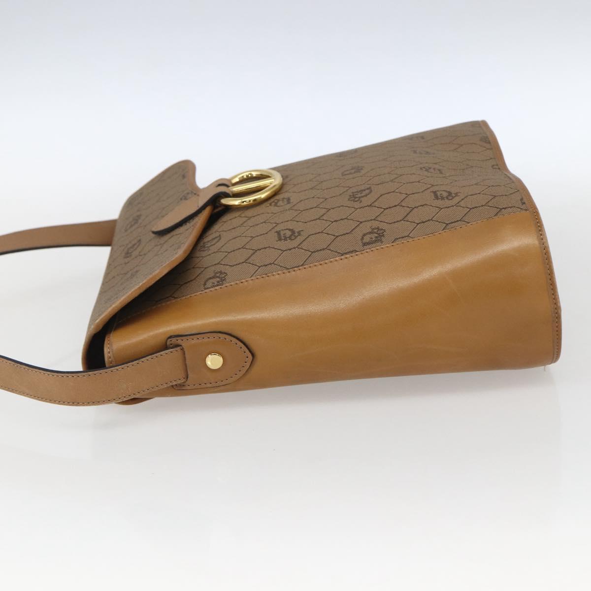 Christian Dior Honeycomb Canvas Shoulder Bag PVC Brown Gold Auth 170940