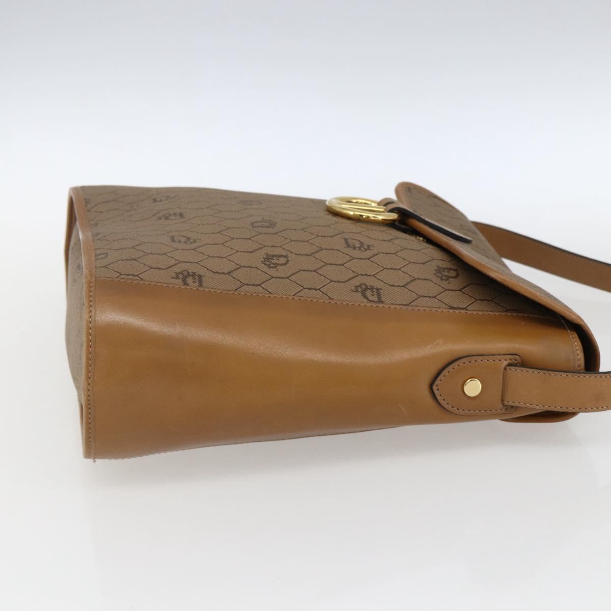 Christian Dior Honeycomb Canvas Shoulder Bag PVC Brown Gold Auth 170940