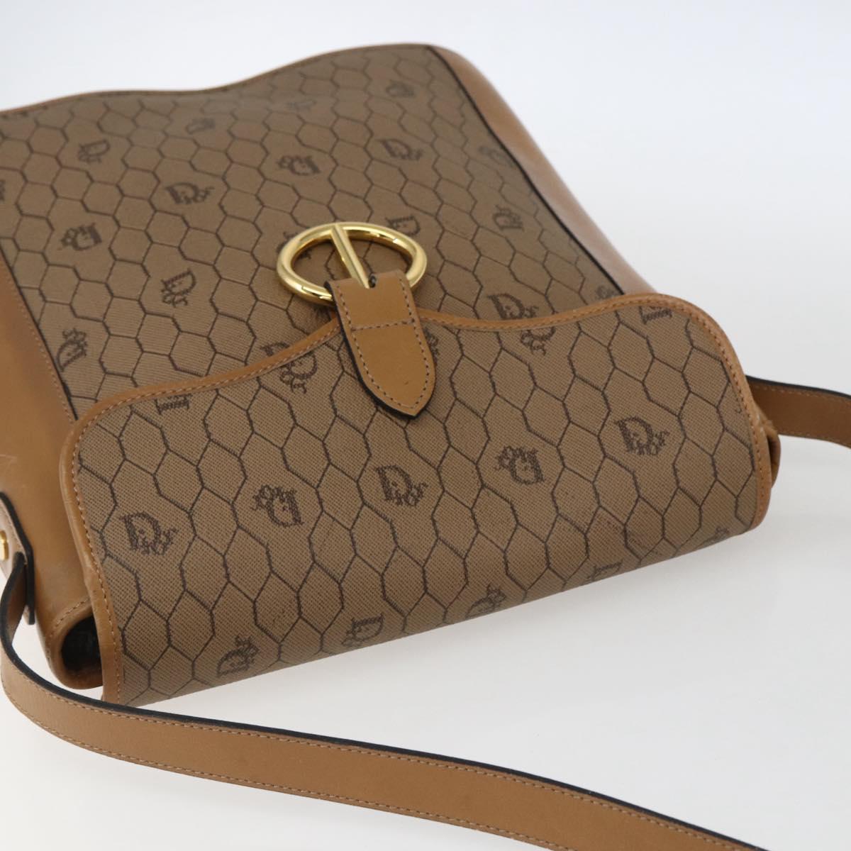 Christian Dior Honeycomb Canvas Shoulder Bag PVC Brown Gold Auth 170940