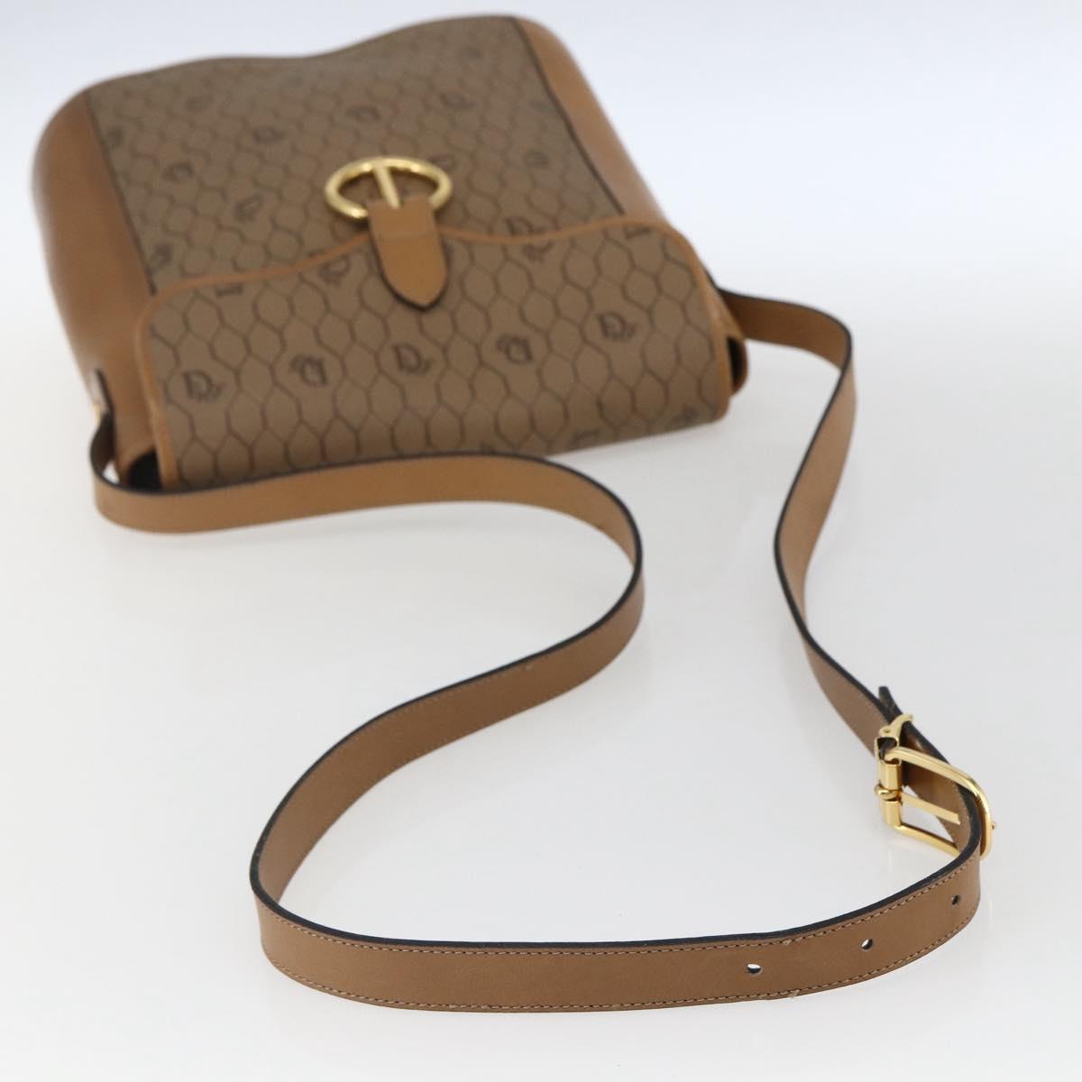 Christian Dior Honeycomb Canvas Shoulder Bag PVC Brown Gold Auth 170940