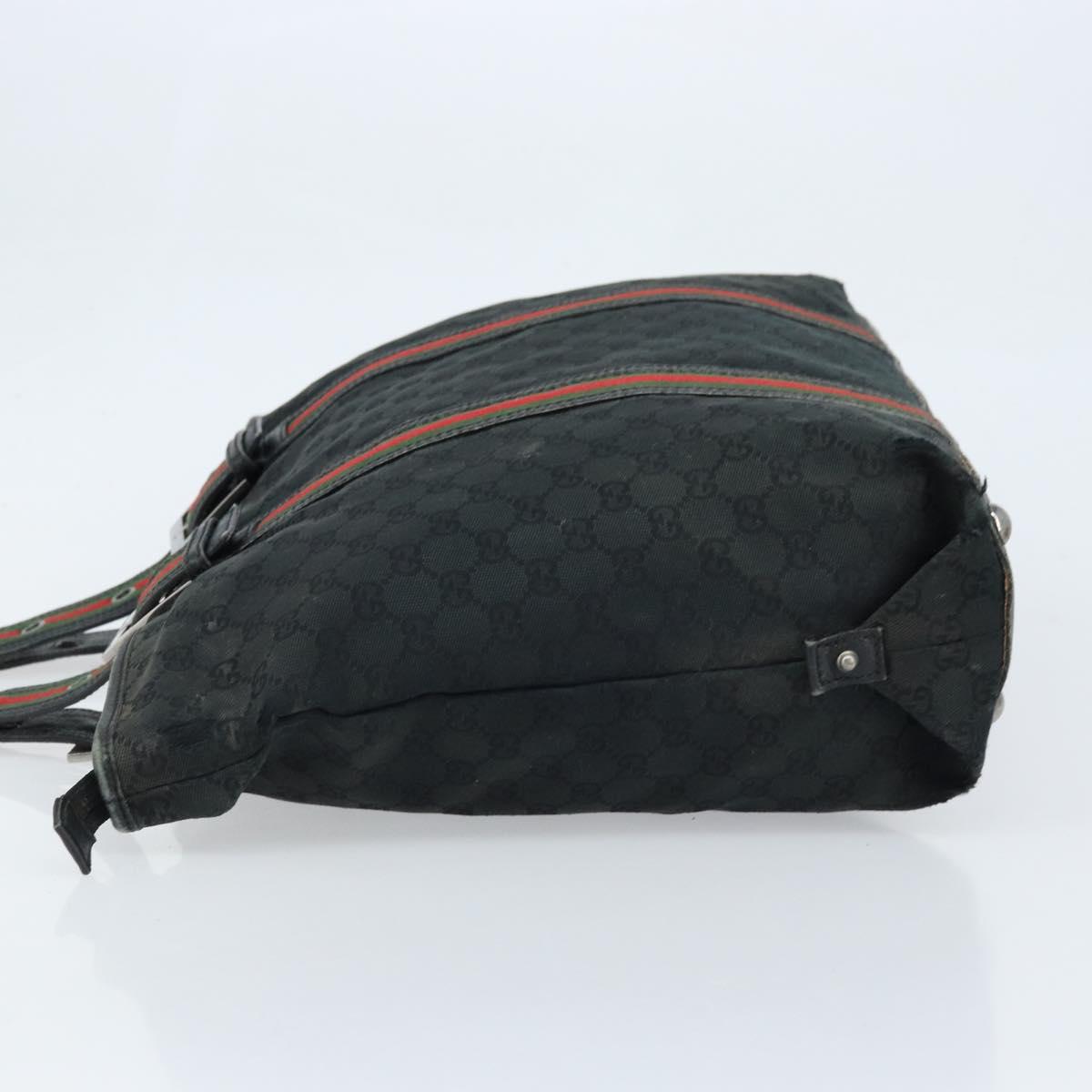 GUCCI GG Canvas Web Sherry Line Tote Bag Black 132898 Auth 170944