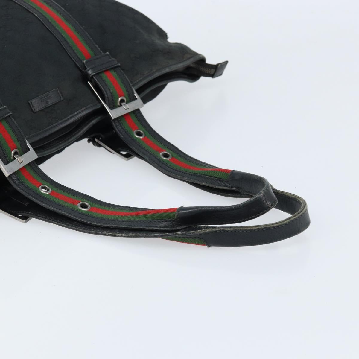 GUCCI GG Canvas Web Sherry Line Tote Bag Black 132898 Auth 170944