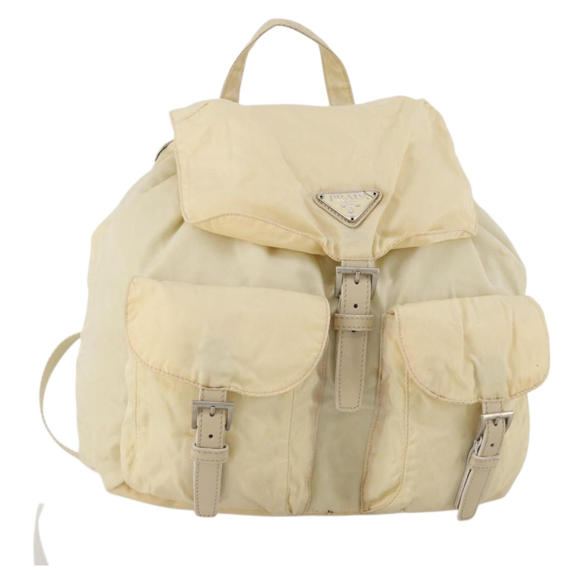 PRADA Backpack Nylon White Silver Auth 170947