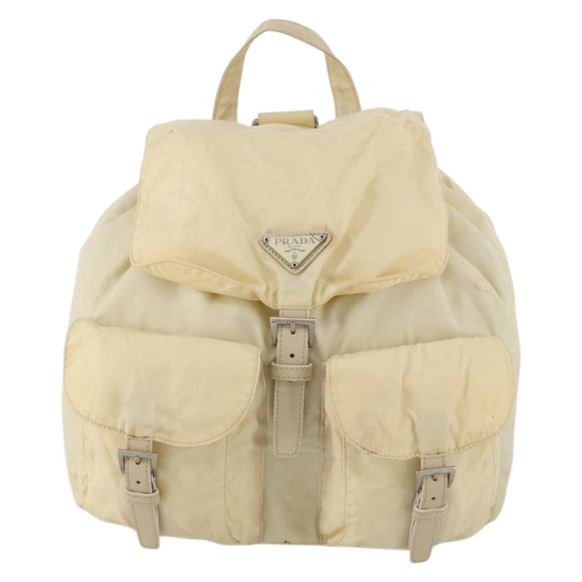 PRADA Backpack Nylon White Silver Auth 170947