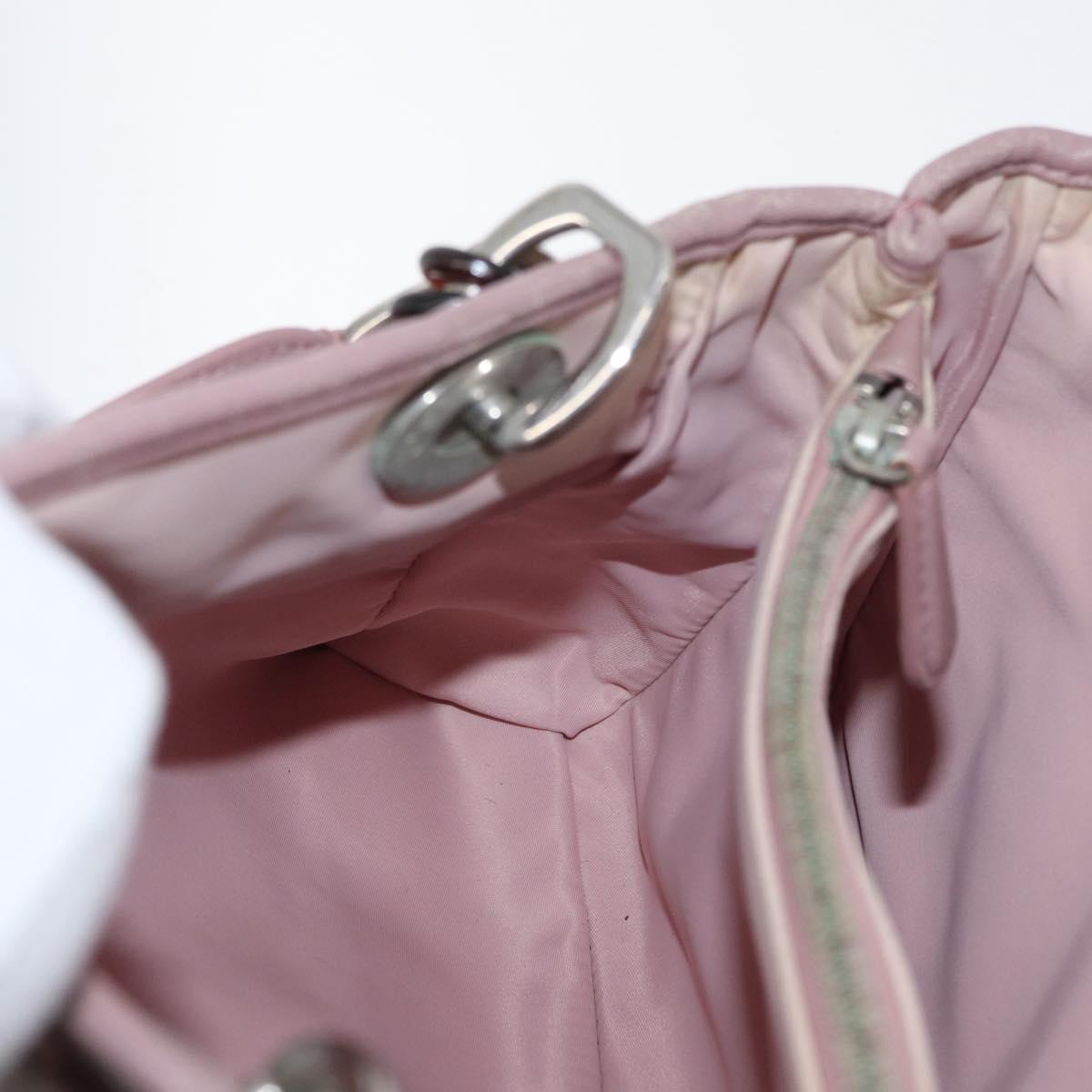 Christian Dior Canage Hand Bag Nylon Pink Silver Auth 170948