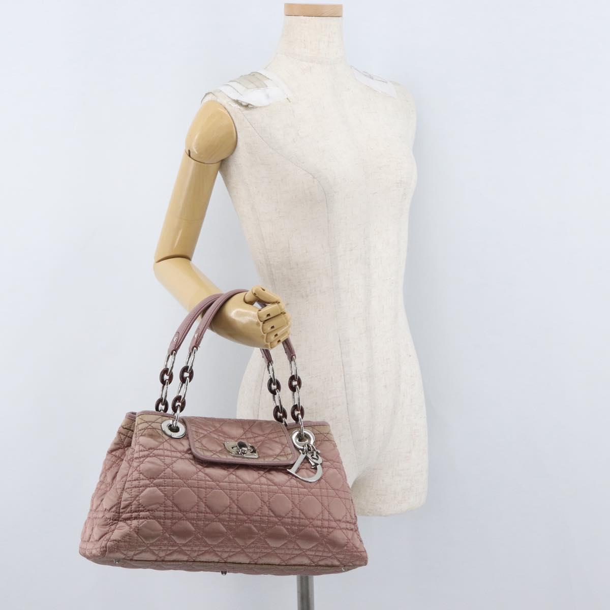 Christian Dior Canage Hand Bag Nylon Pink Silver Auth 170948