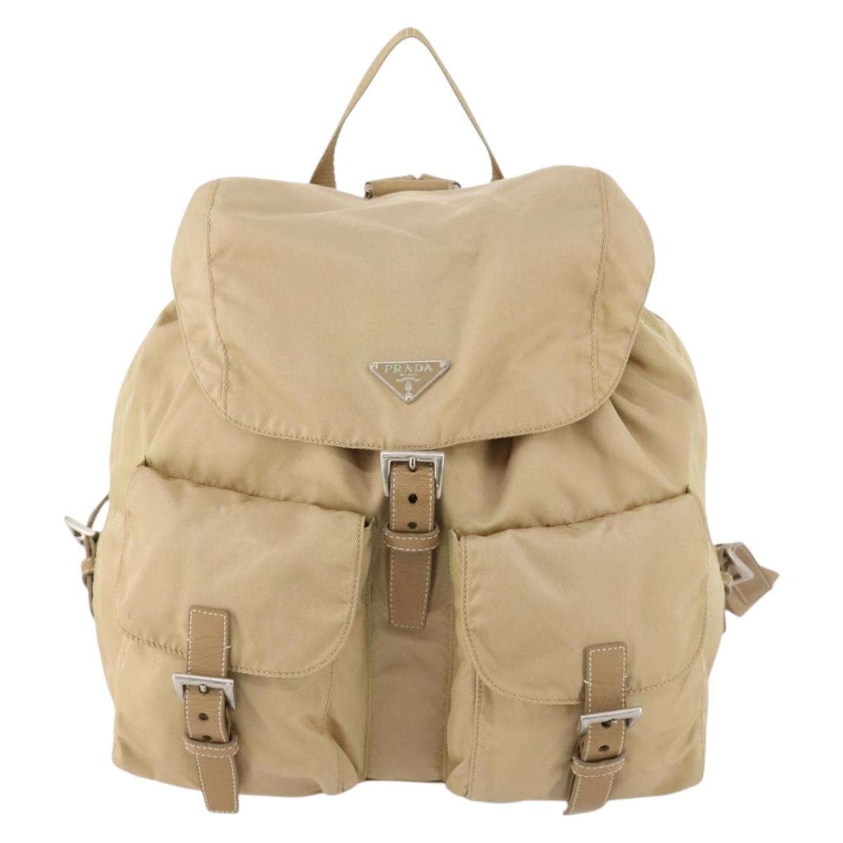 PRADA Backpack Nylon Beige Silver Auth 170950