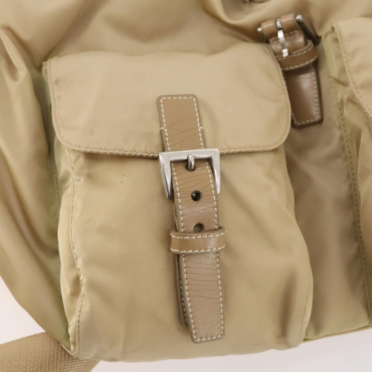 PRADA Backpack Nylon Beige Silver Auth 170950