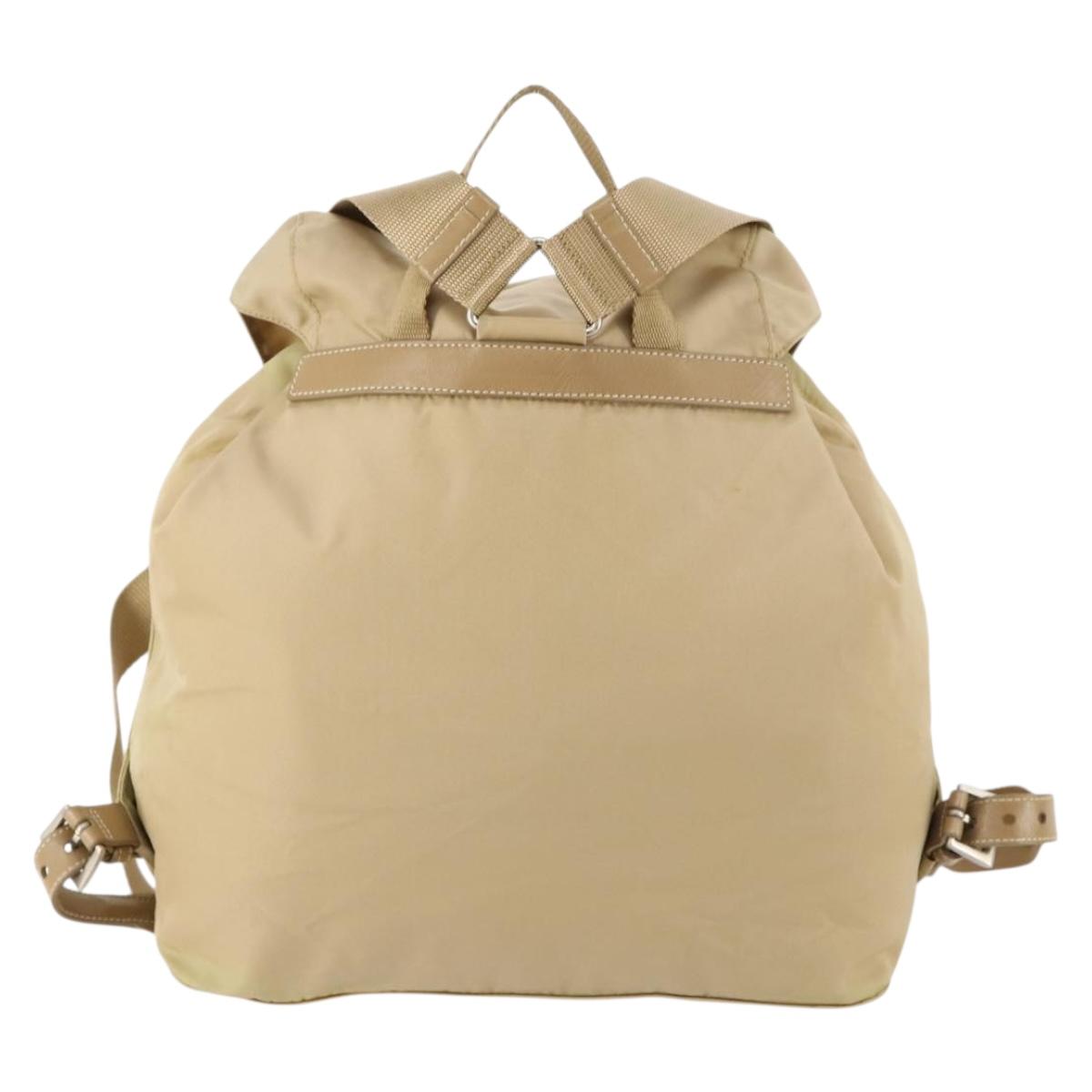 PRADA Backpack Nylon Beige Silver Auth 170950