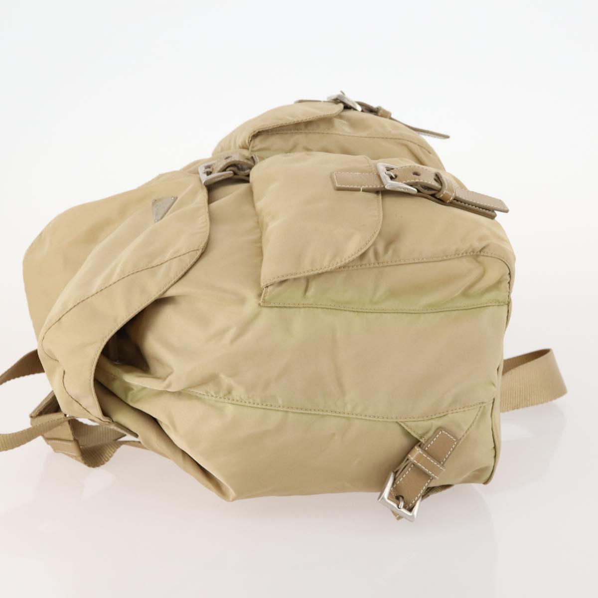 PRADA Backpack Nylon Beige Silver Auth 170950