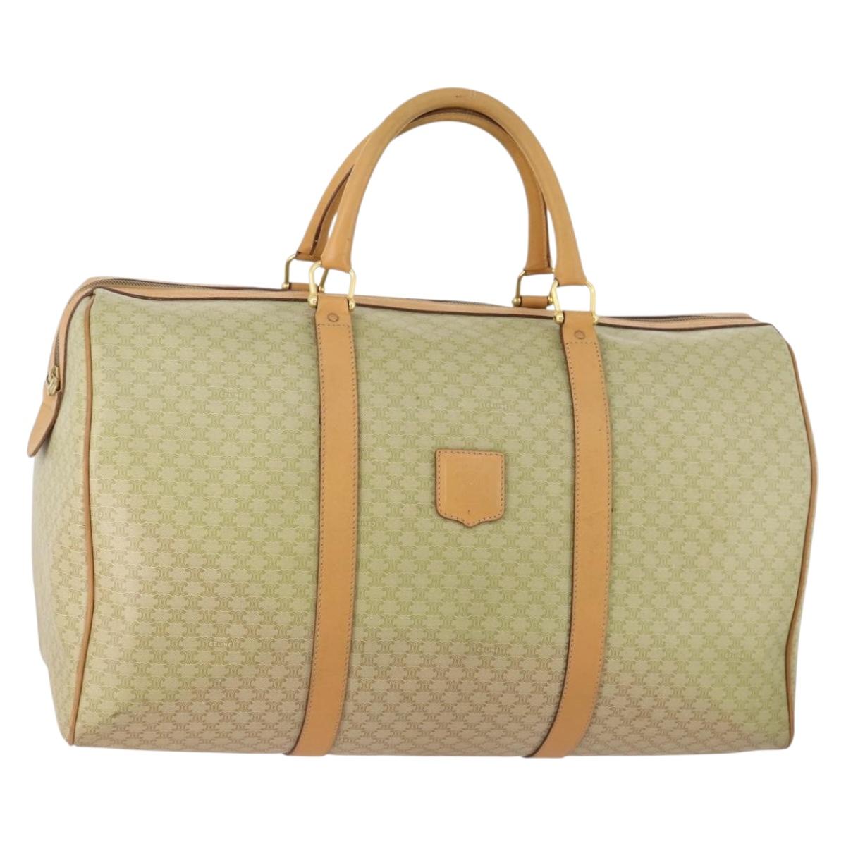 CELINE Macadam Canvas Boston Bag PVC Beige Gold Auth 170952