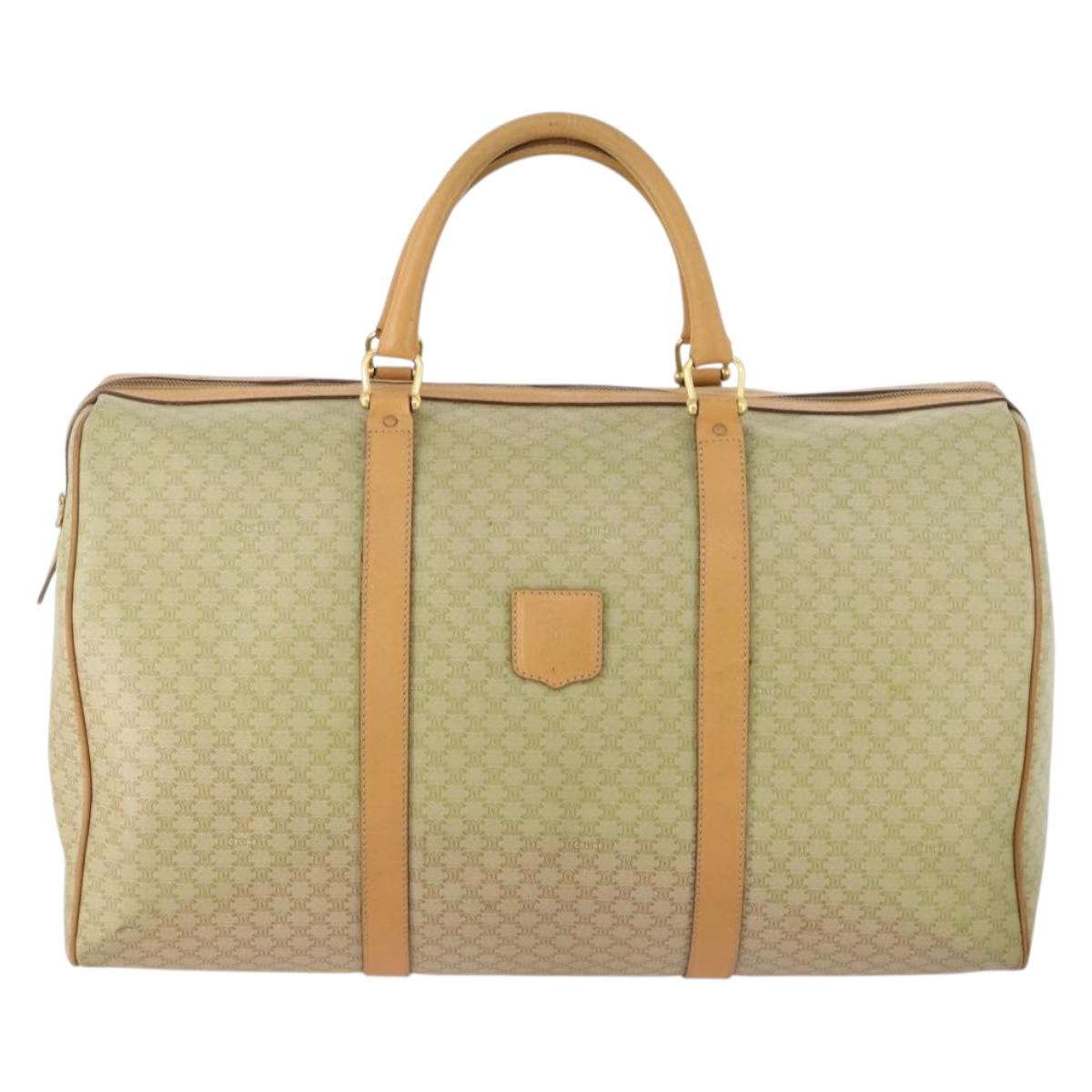 CELINE Macadam Canvas Boston Bag PVC Beige Gold Auth 170952