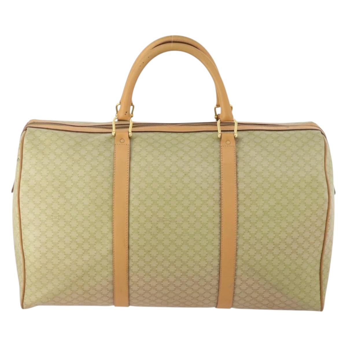 CELINE Macadam Canvas Boston Bag PVC Beige Gold Auth 170952