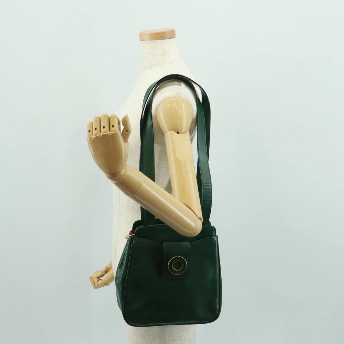 CELINE Circle Shoulder Bag Leather Green Gold Auth 170954A