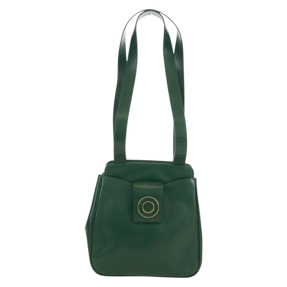 CELINE Circle Shoulder Bag Leather Green Gold Auth 170954A