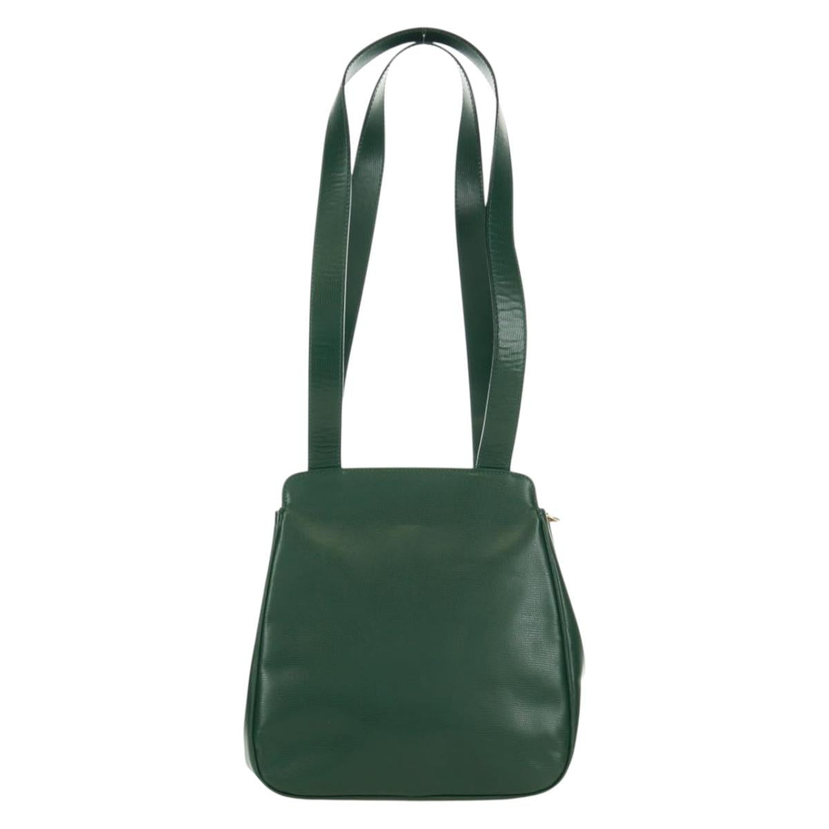 CELINE Circle Shoulder Bag Leather Green Gold Auth 170954A