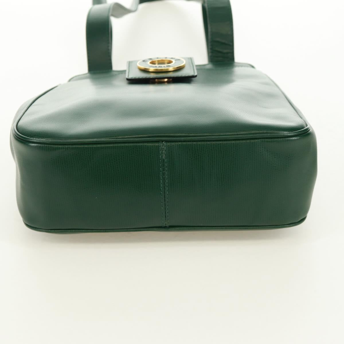 CELINE Circle Shoulder Bag Leather Green Gold Auth 170954A