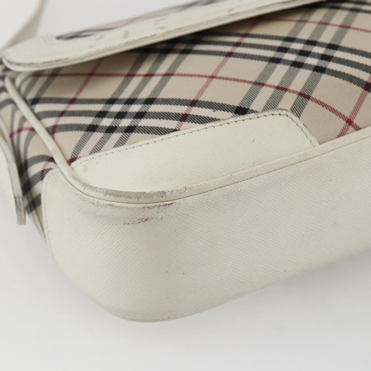 BURBERRY Nova Check Shoulder Bag Canvas Leather Beige White Silver Auth 170957