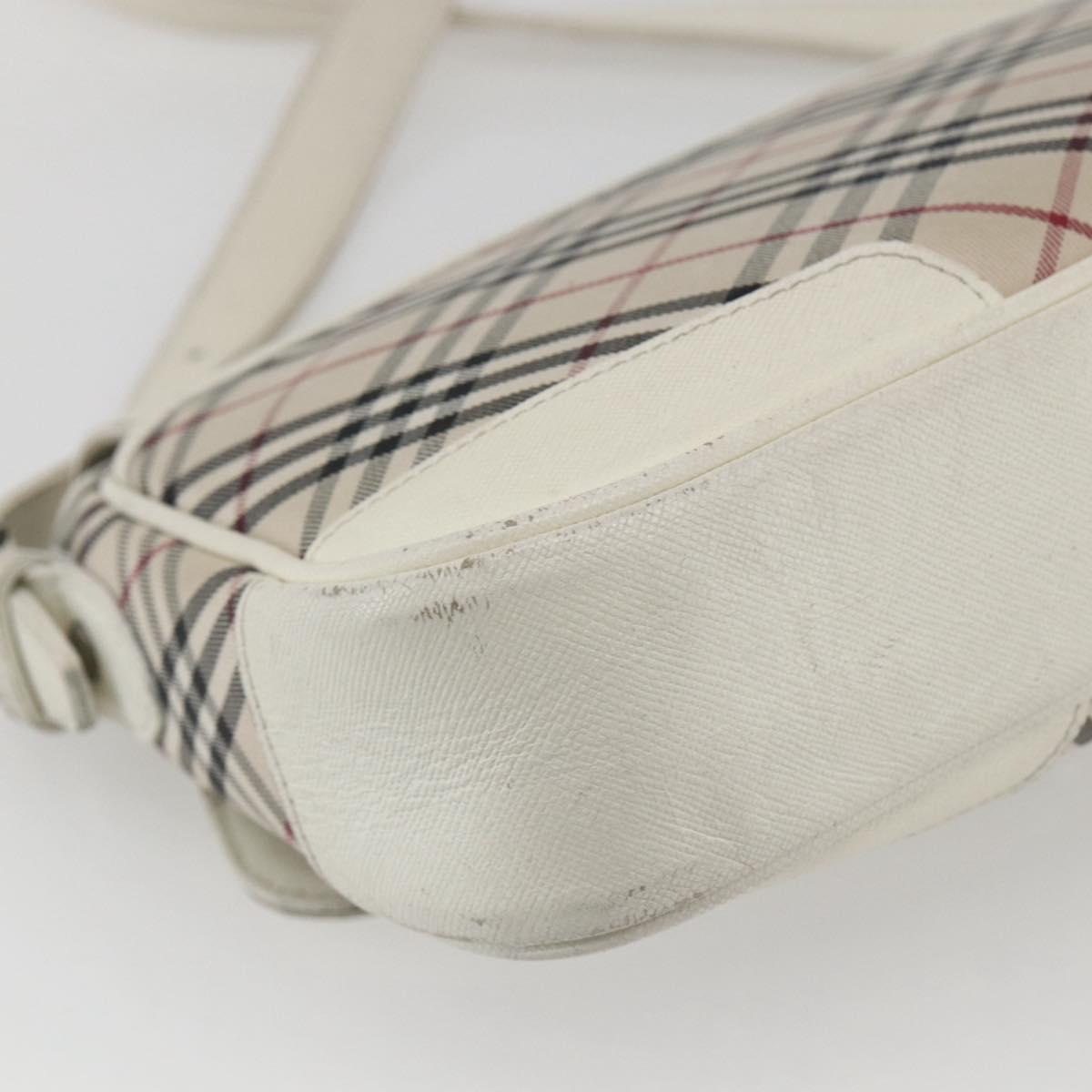 BURBERRY Nova Check Shoulder Bag Canvas Leather Beige White Silver Auth 170957