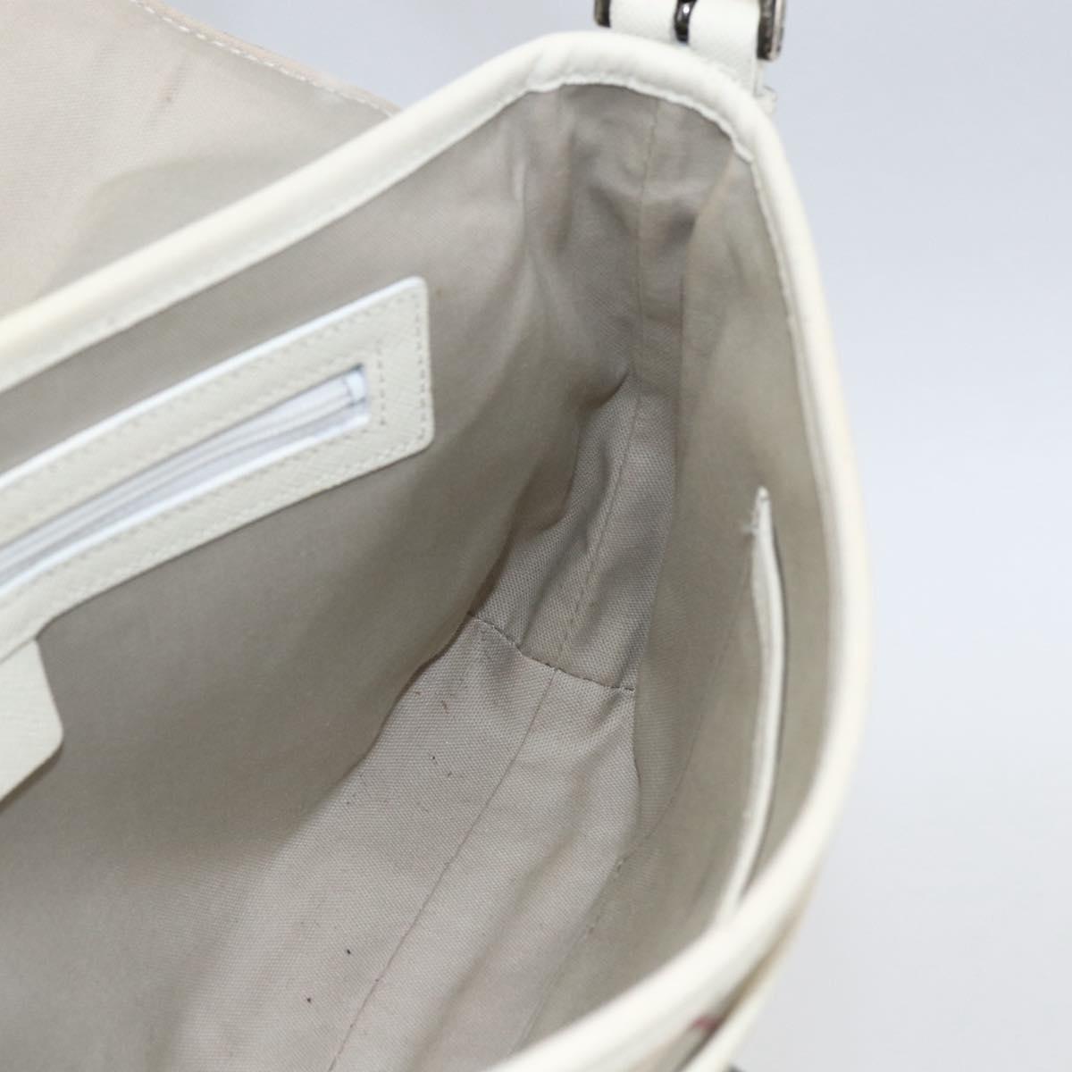 BURBERRY Nova Check Shoulder Bag Canvas Leather Beige White Silver Auth 170957